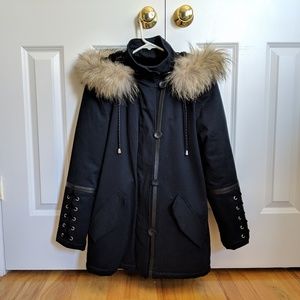 Maje eyelet fur hood sherling coat